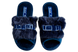 Женские открытые тапочки БЕЛСТА из синего велюра украшены мехом и велюровым пояском - 2