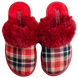Жіночі капці БЕЛСТА з червоного текстилю з принтом прикрашені червоним хутром - 2