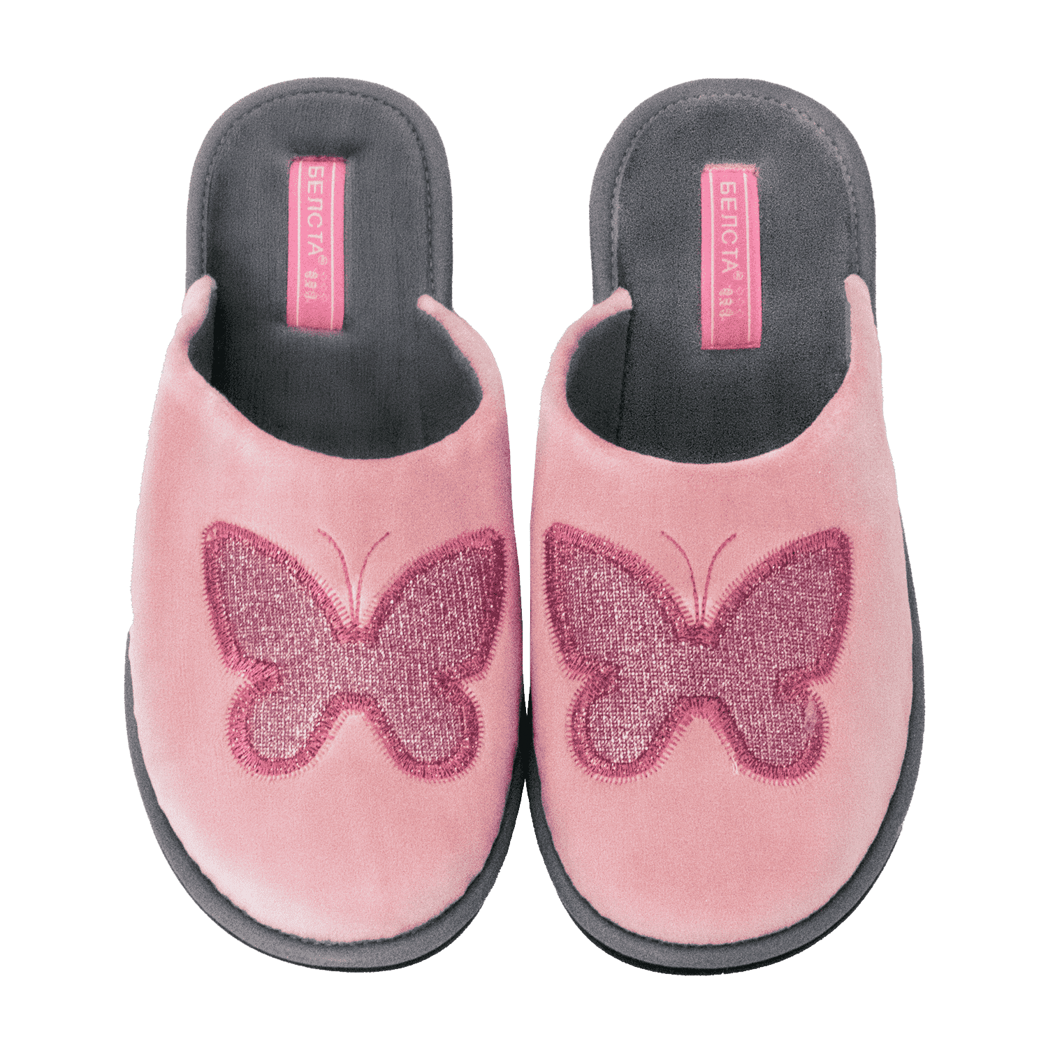 Женские закрытые тапочки БЕЛСТА из розового велюра украшены бабочкой - 2