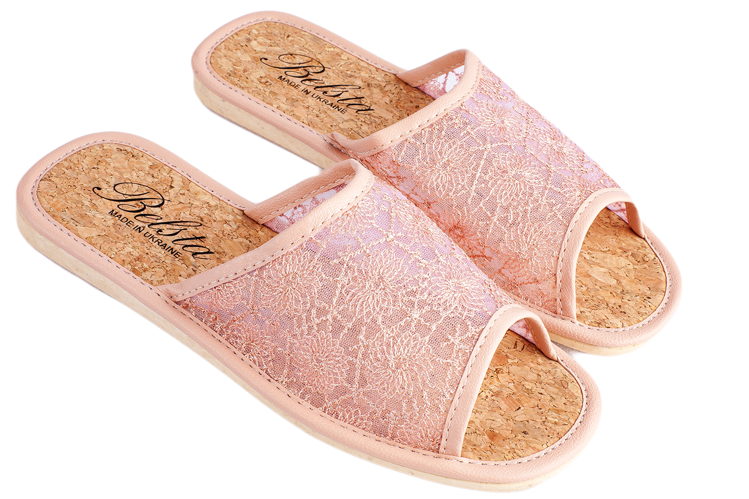 Женские открытые тапочки БЕЛСТА из прочной нежно розовой сетки с узором - 1