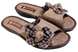 Женские открытые тапочки БЕЛСТА из бежевого текстиля украшены коричневым цветком - 1