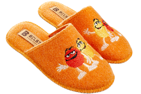 Дитячі помаранчеві повстяні капці БЕЛСТА прикрашені вишивкою M&M's - 1