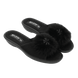 Женские открытые тапочки БЕЛСТА из чёрного текстиля украшены мехом - 1
